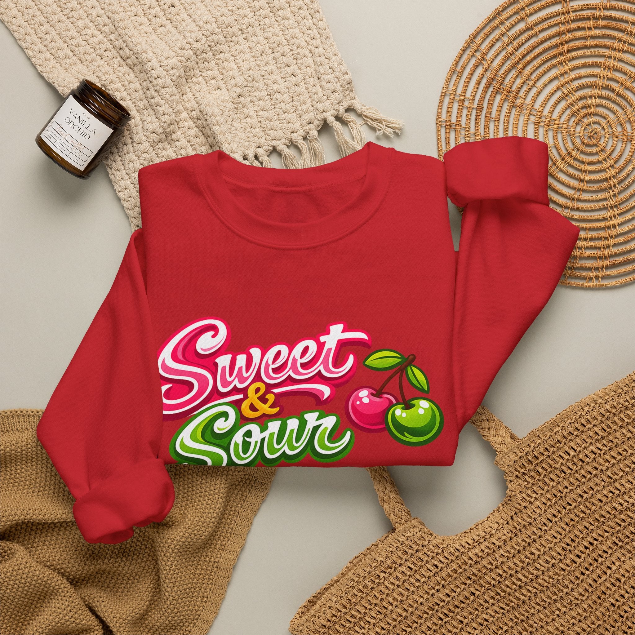 Sweet & Sour Crewneck Sweatshirt — Retro Cherry Graphic