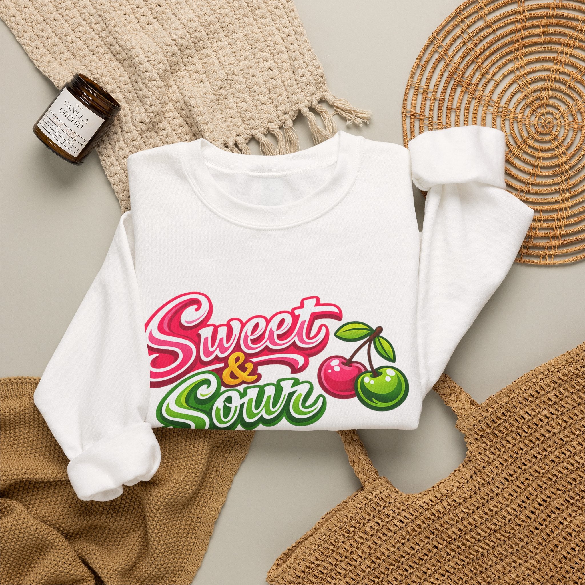 Sweet & Sour Crewneck Sweatshirt — Retro Cherry Graphic
